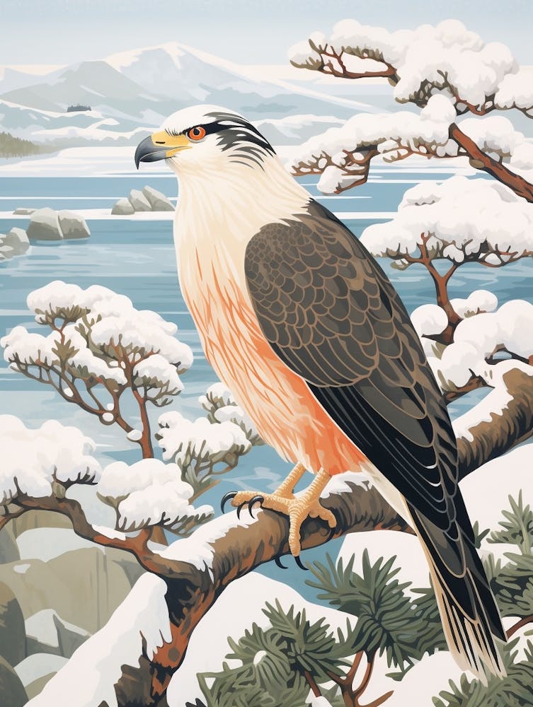 Peinture d'Oiseau d'Hiver Caracara Huppé 3