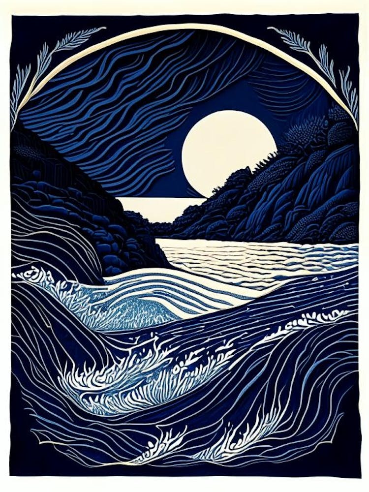Water As A Symbol Of Power & Strength Waterscape Linocut 1