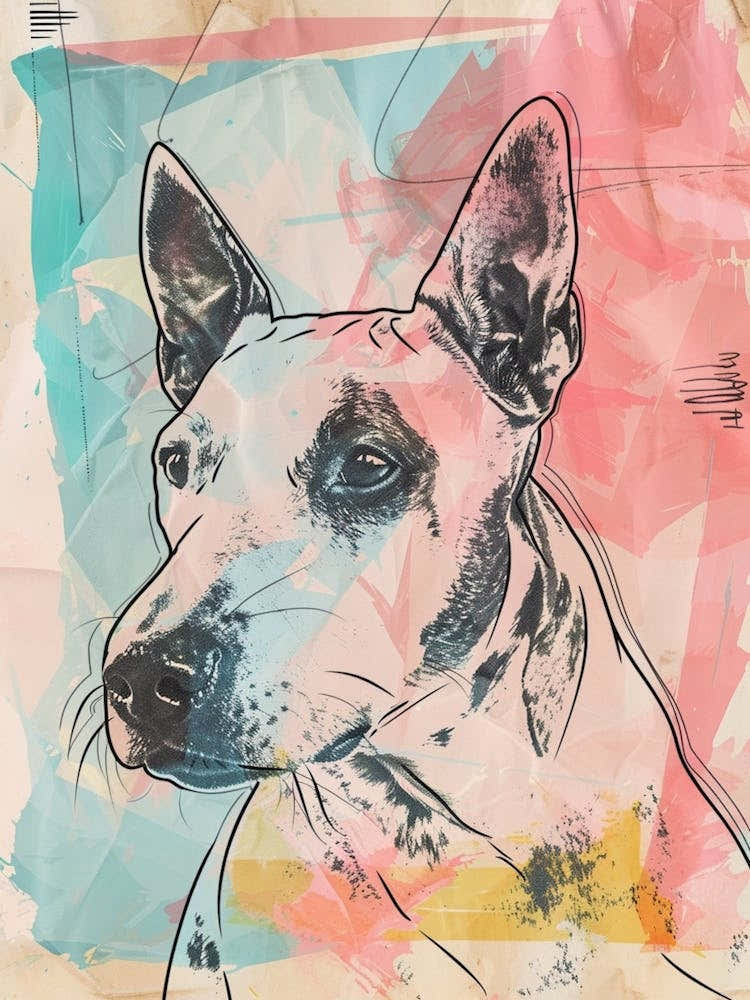 Bull Terrier Dog Pastel Line Watercolour Illustration  4