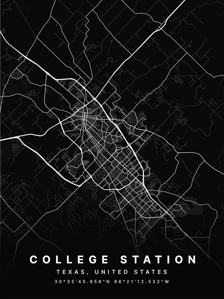 College Station Texas USA Black Map