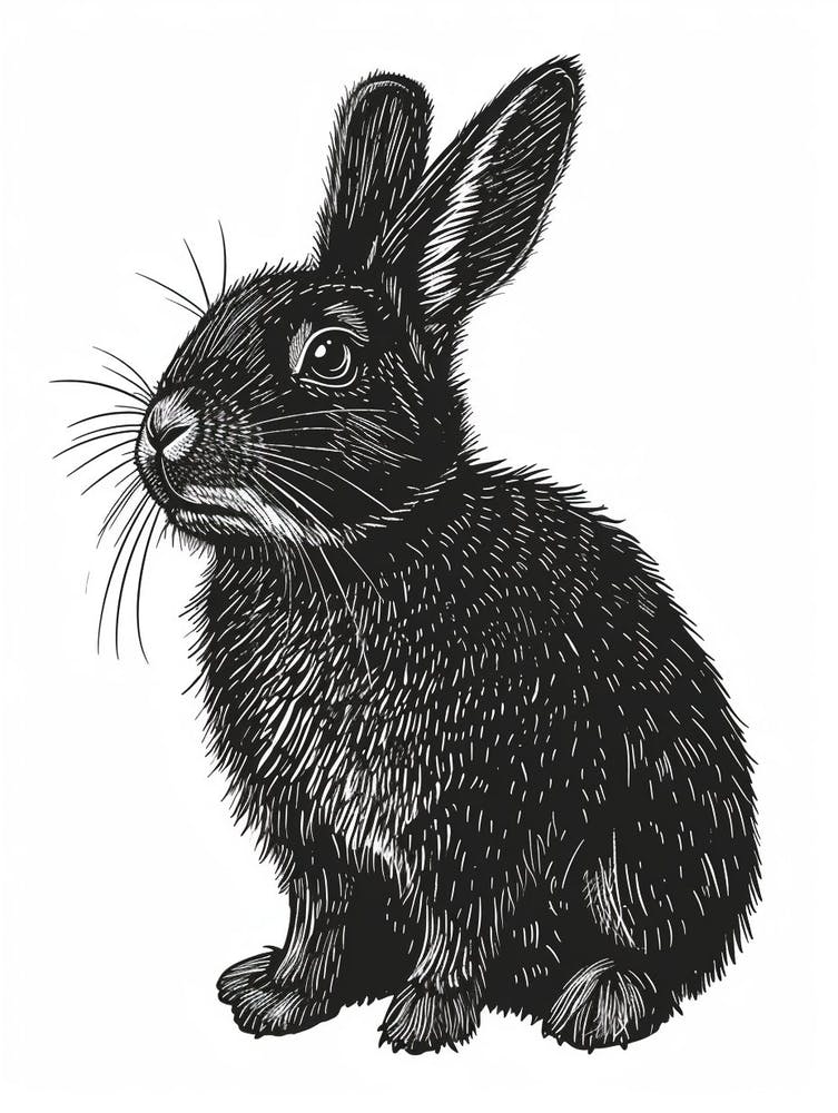 Chinchilla Blockprint Rabbit Illustration 3