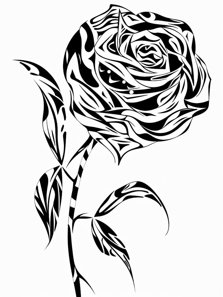 Black And White Rose Line Drawing 6