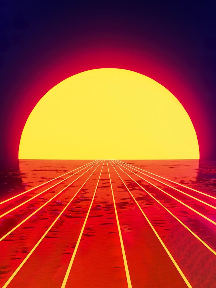 Neon landscape: Abstract wave #2 [synthwave/vaporwave/cyberpunk] — aesthetic poster