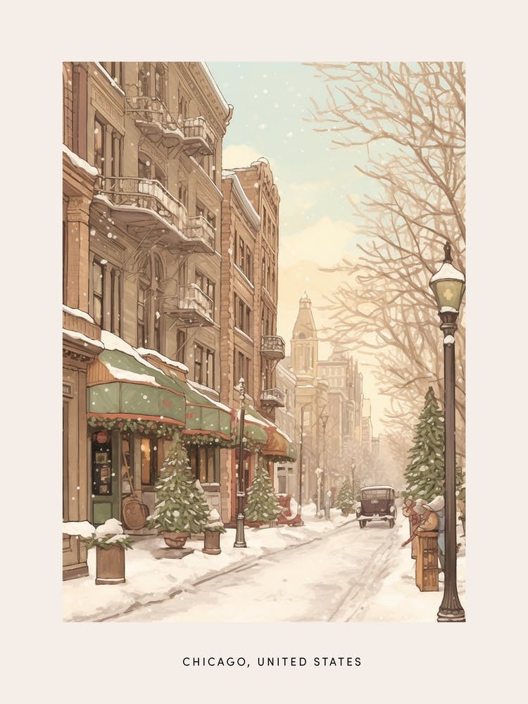 Vintage Winter Poster Chicago Usa 3