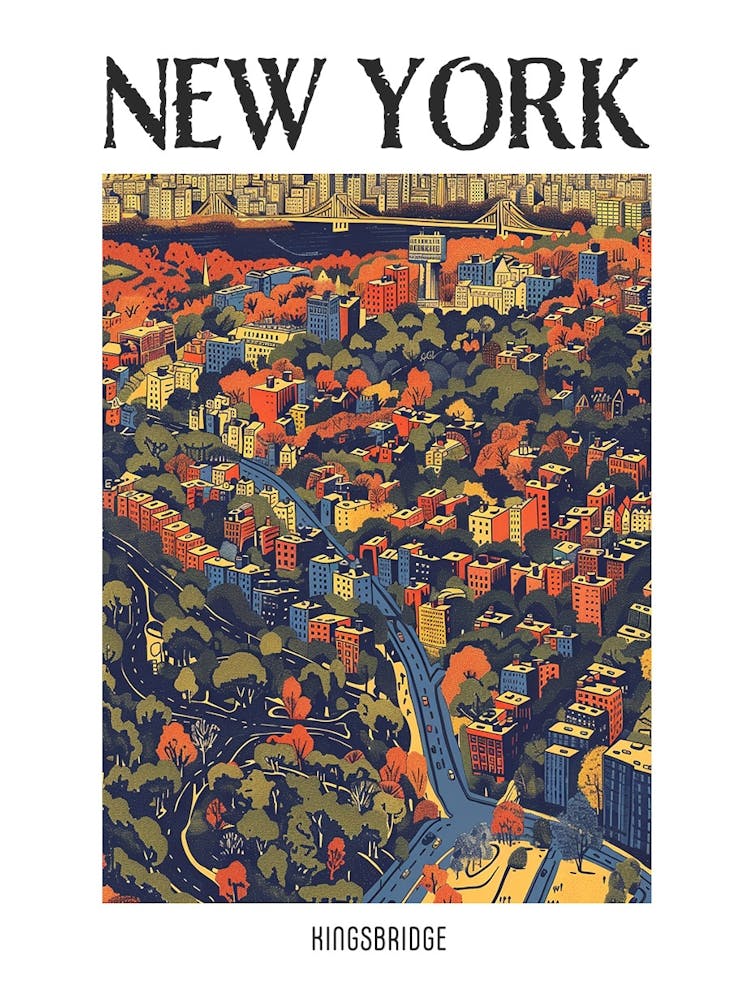 Kingsbridge New York Colourful Silkscreen Illustration 1 Poster