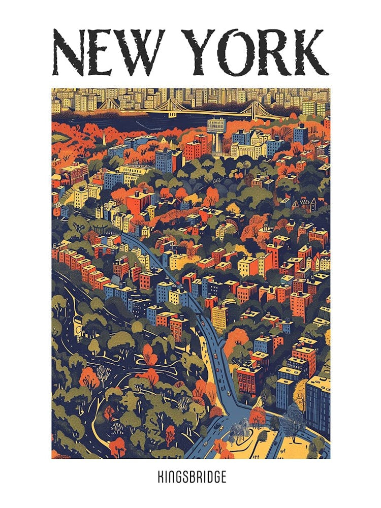 Kingsbridge New York Colourful Silkscreen Illustration 1 Poster