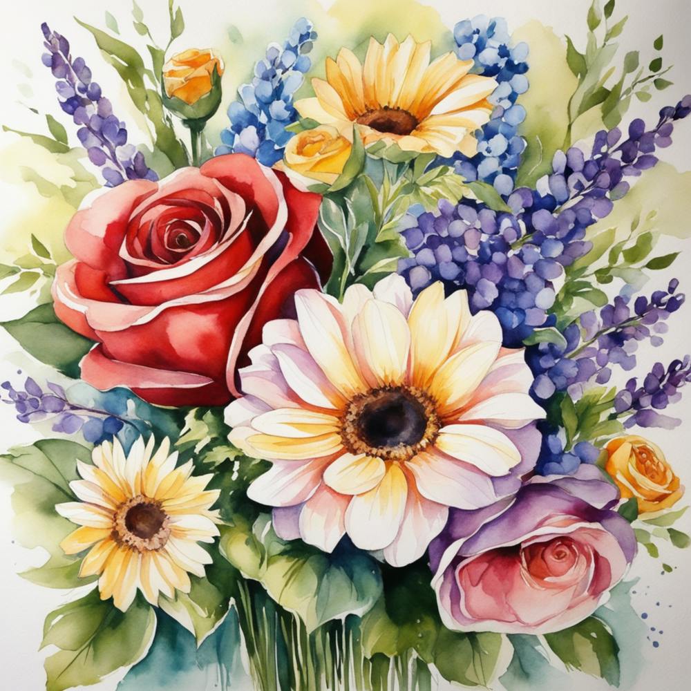 Watercolor Flowers In A Vase 2