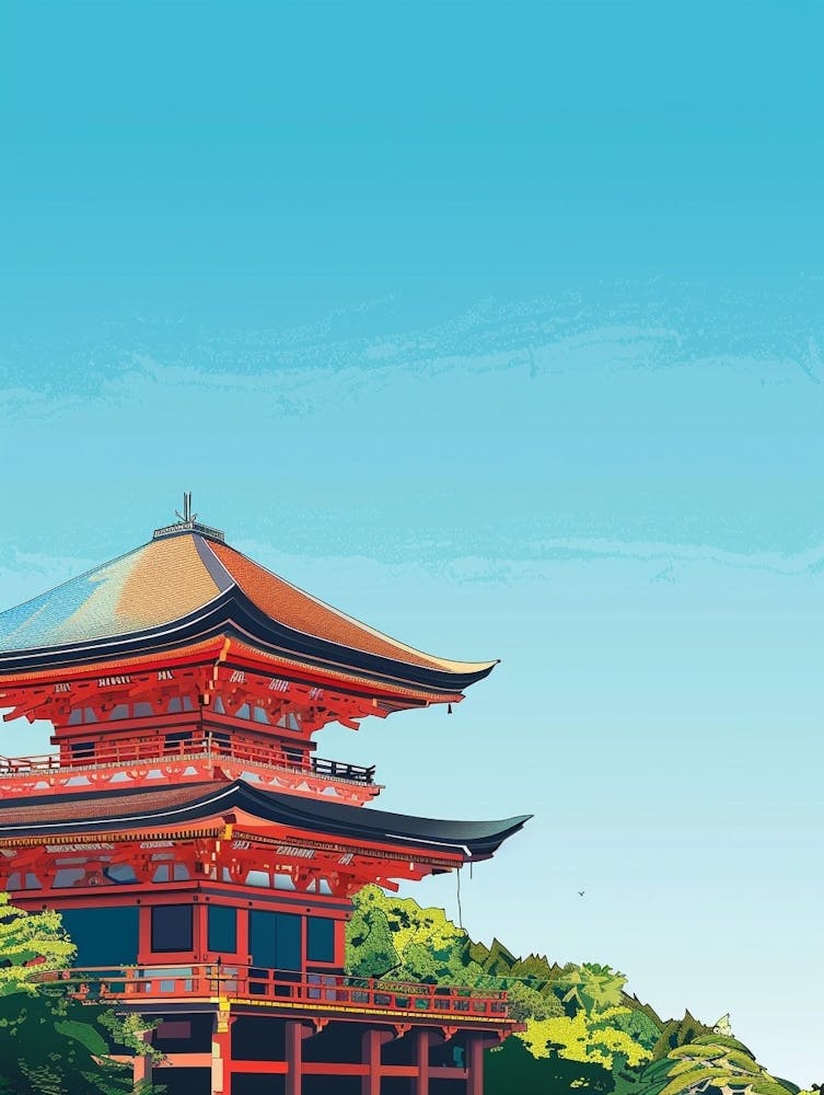 Kiyomizu Dera Temple Kyoto 4 Colourful Illustration