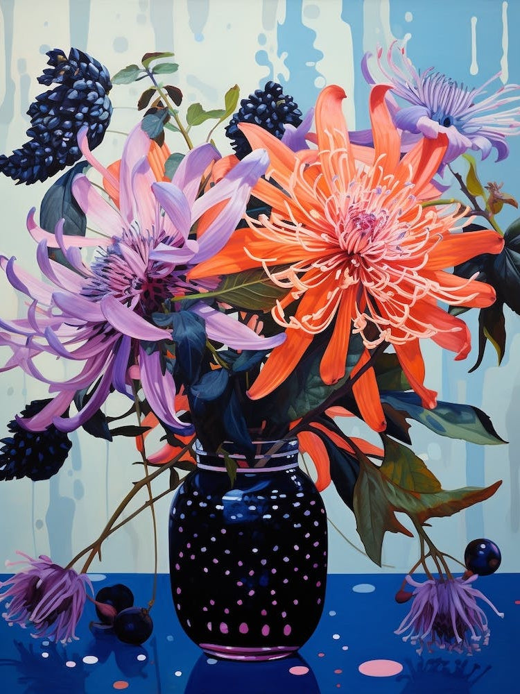 Surreal Florals Bee Balm 4 Flower Painting