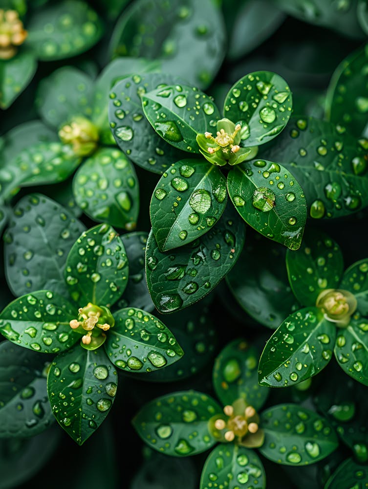 Raindrops On Green Leaves