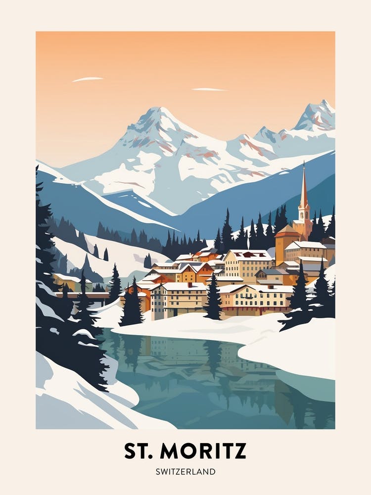 Vintage Winter Travel Poster St Moritz Switzerland 3