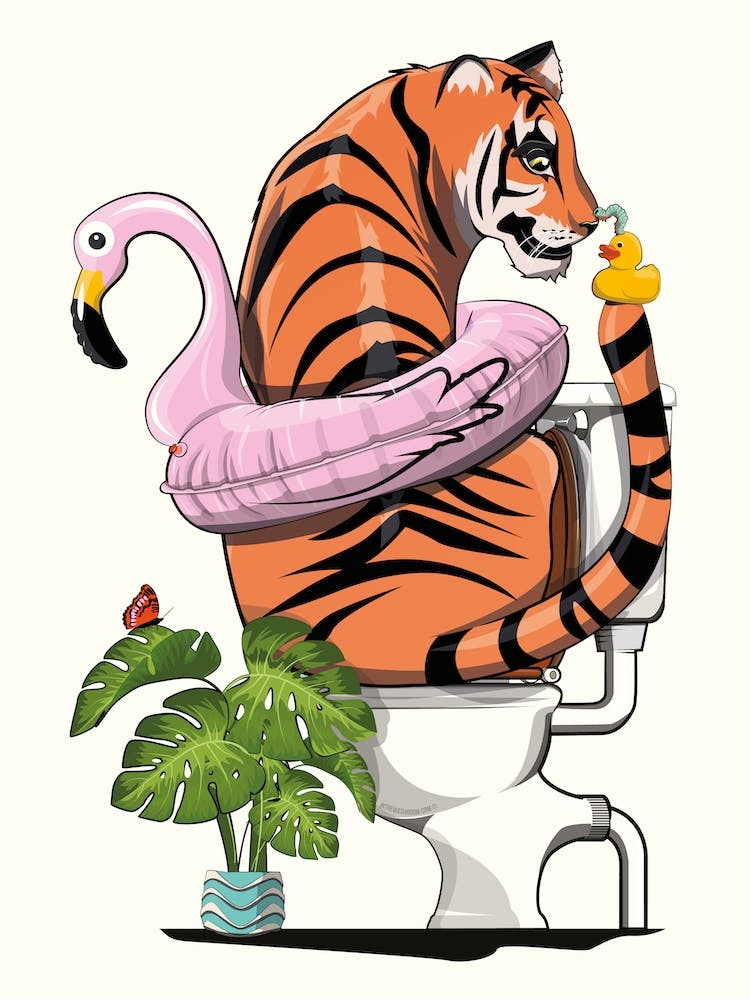 Tiger Using Toilet