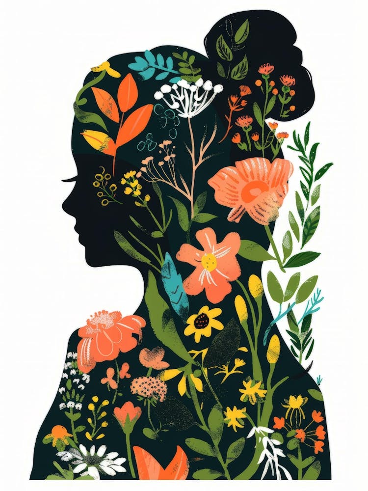 Silhouette Of A Woman With Flowers 8