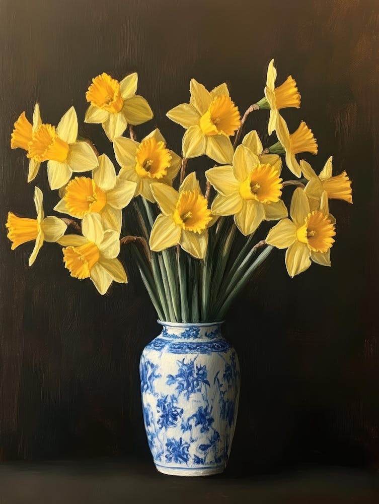 Daffodils In Blue And White Vase 4