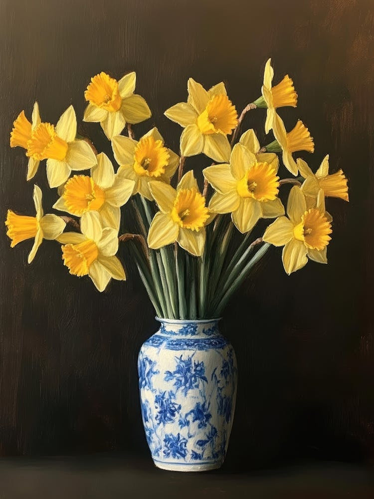 Daffodils In Blue And White Vase 4