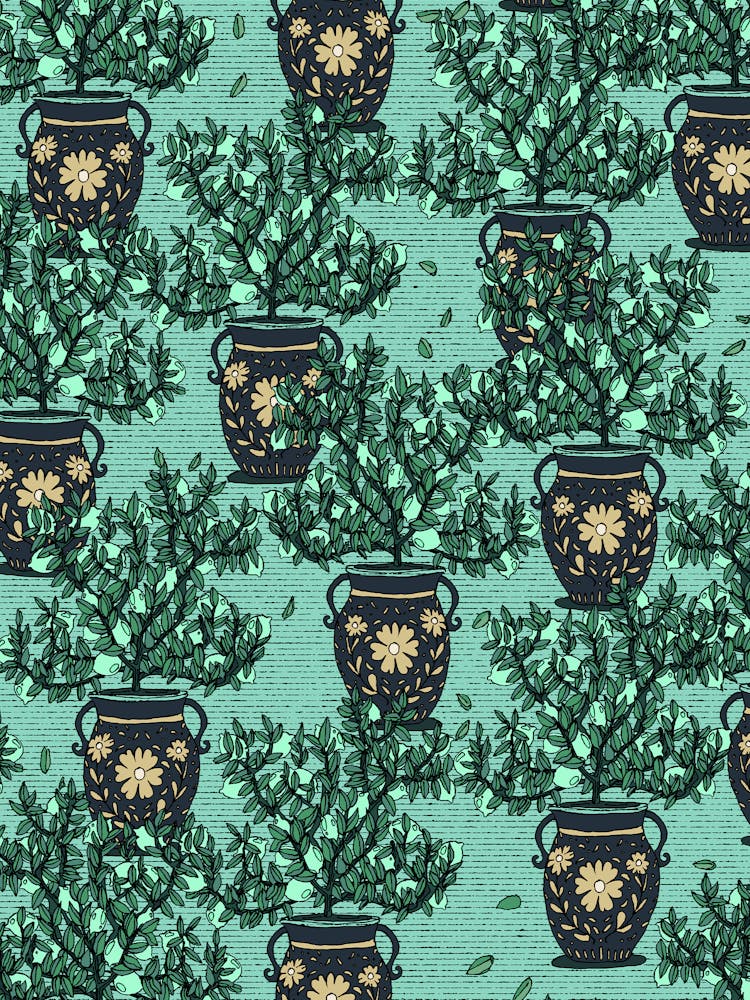 Potted Plants Fabric Pattern