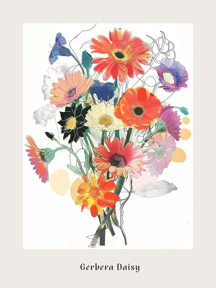 Gerbera Daisy 2 Collage Flower Bouquet Poster