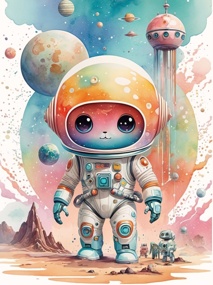 Kitty Astronaut vintage retro sci-fi art