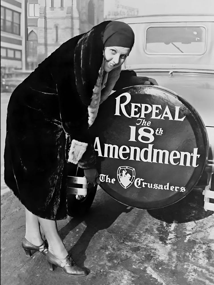 Prohibition, Repeal 18th Amendment, Woman Protester, Black and White Old Photo, Vintage Bar Cart Decor
