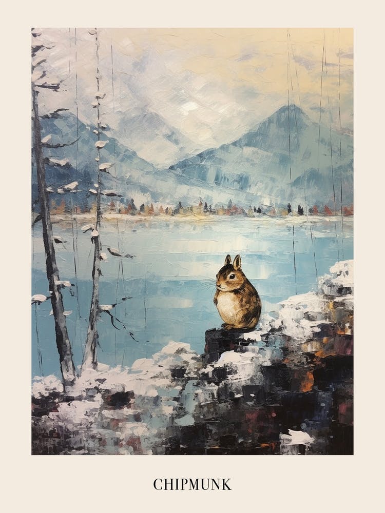 Vintage Winter Animal Painting Poster Chipmunk 3