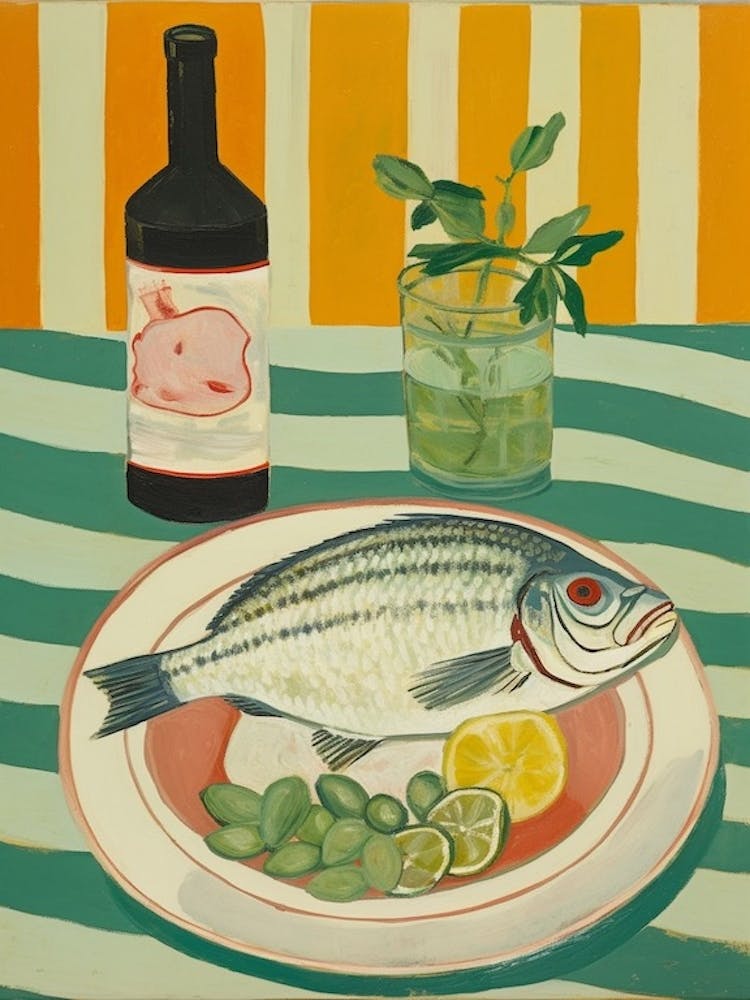 Sea Bass Italian Still Life Painting