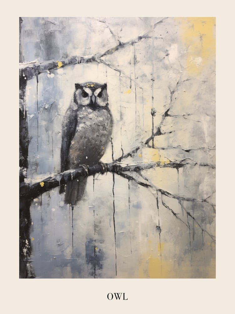 Vintage Winter Animal Painting Poster Owl 3