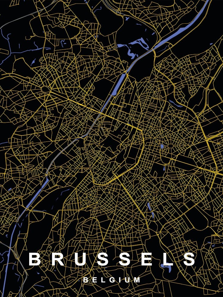 Brussels Belgium City Map Black and Gold