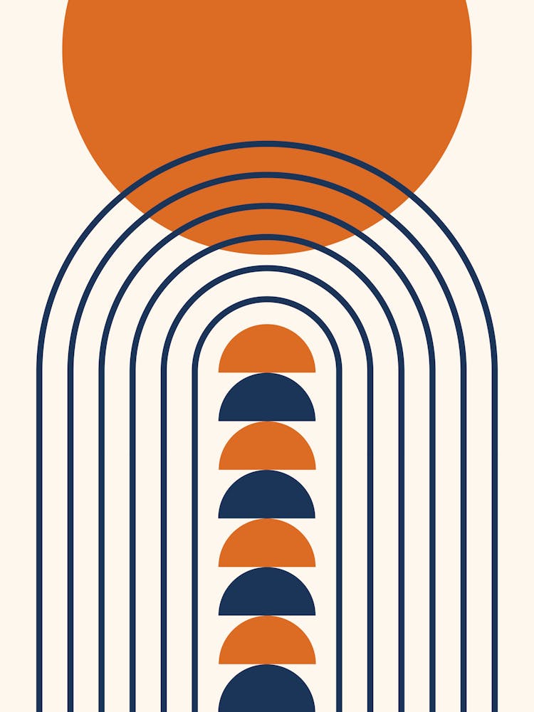 Modern Mid Century Gateway Sun Rainbow 15 In Navy Blue Orange 01