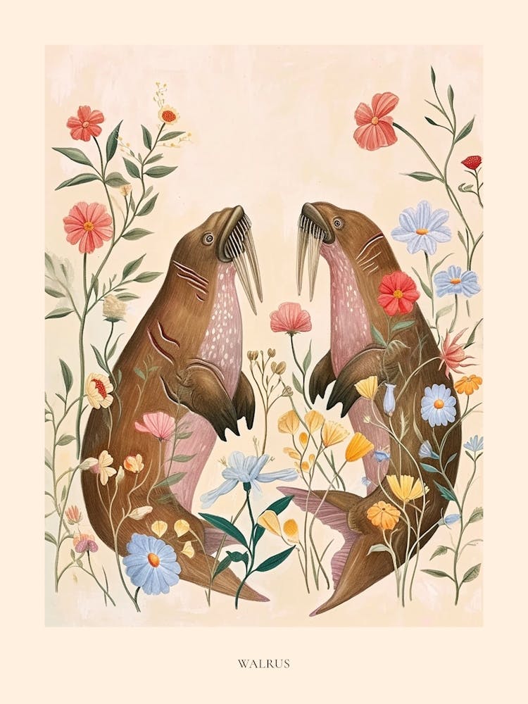 Affiche de Morse - Dessin Animalier Floral Folklorique