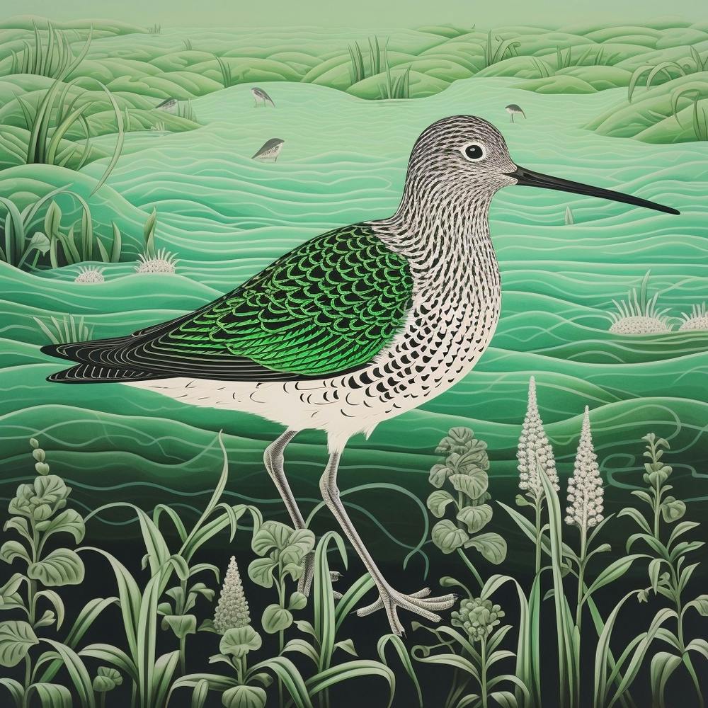 Ohara Koson Inspired Bird Painting Dunlin 2 Square