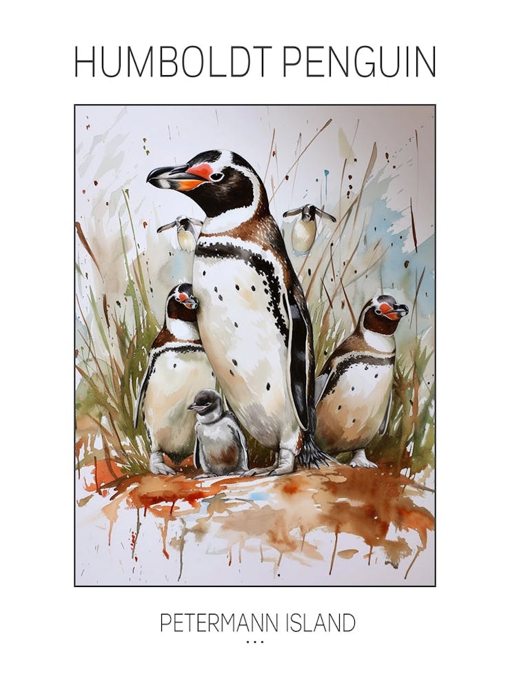 Humboldt Penguin Petermann Island Watercolour Painting 7 Poster