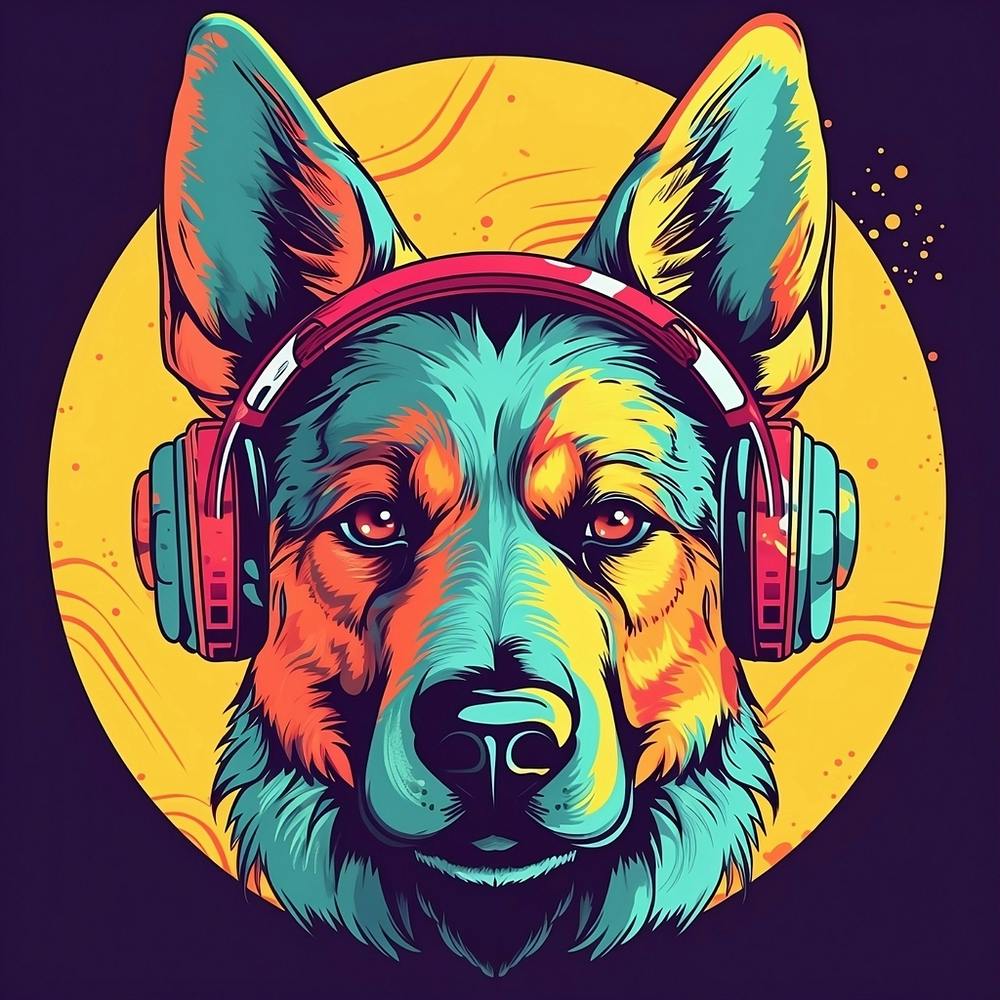 Deutscher Schäferhund mit Kopfhörern