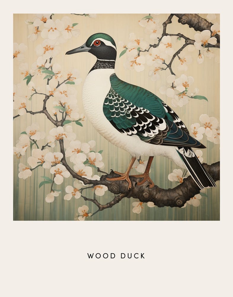 Ohara Koson Inspired Bird Painting Wood Duck 2 Poster