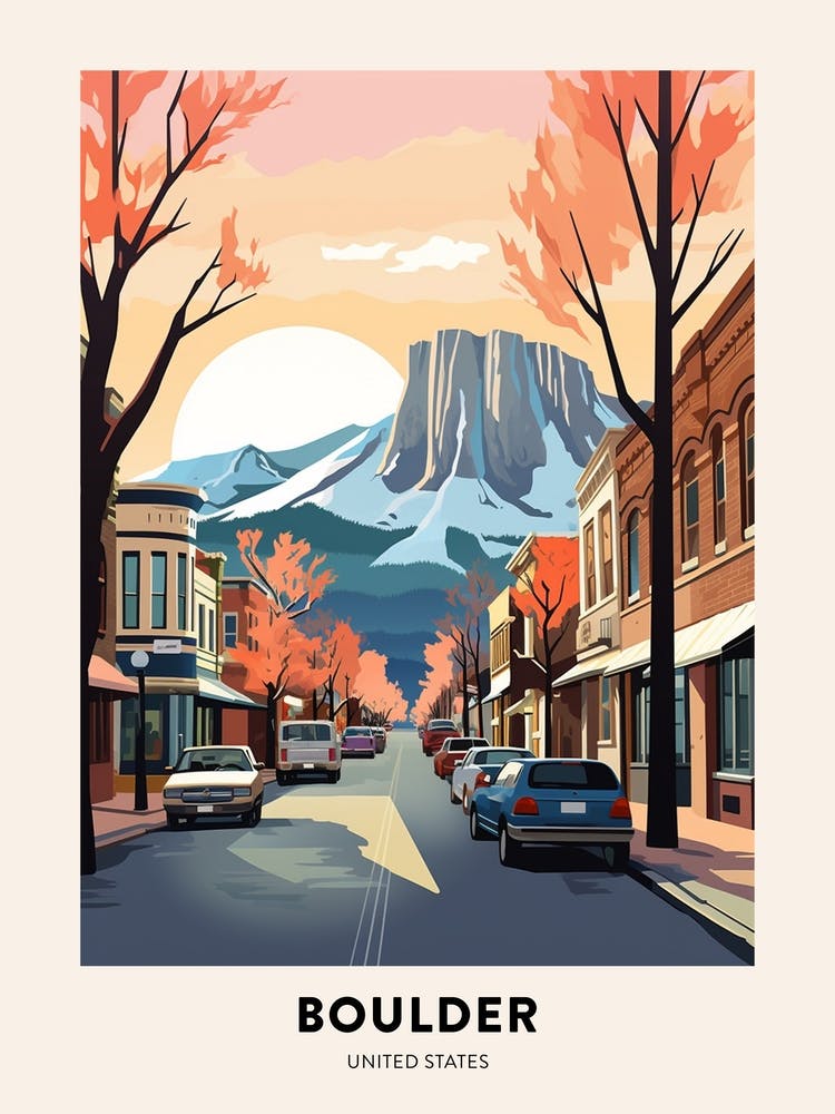 Vintage Winter Travel Poster Boulder Colorado 1