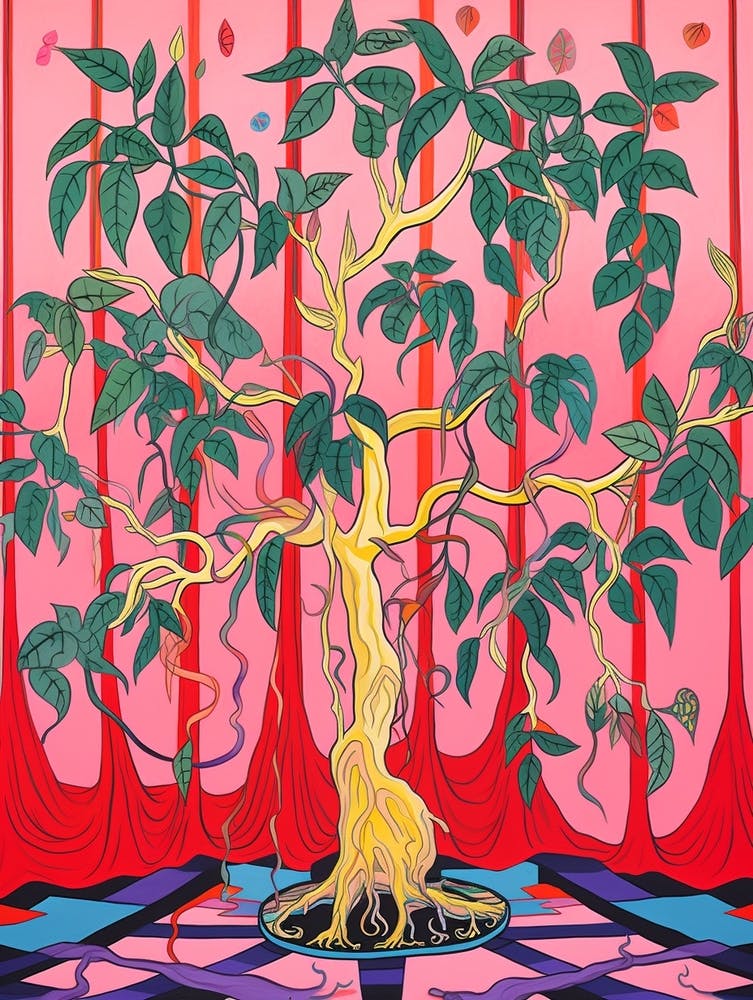 Pink And Red Plant Illustration Rubber Tree 3
