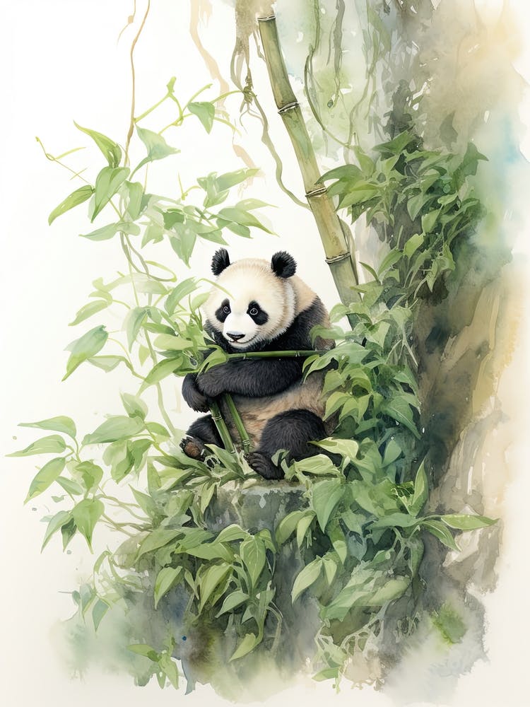 Panda Art Solving Puzzles Watercolour 3