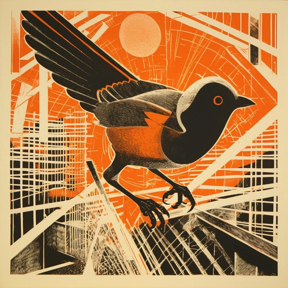 Retro Bird Lithograph House Sparrow 1