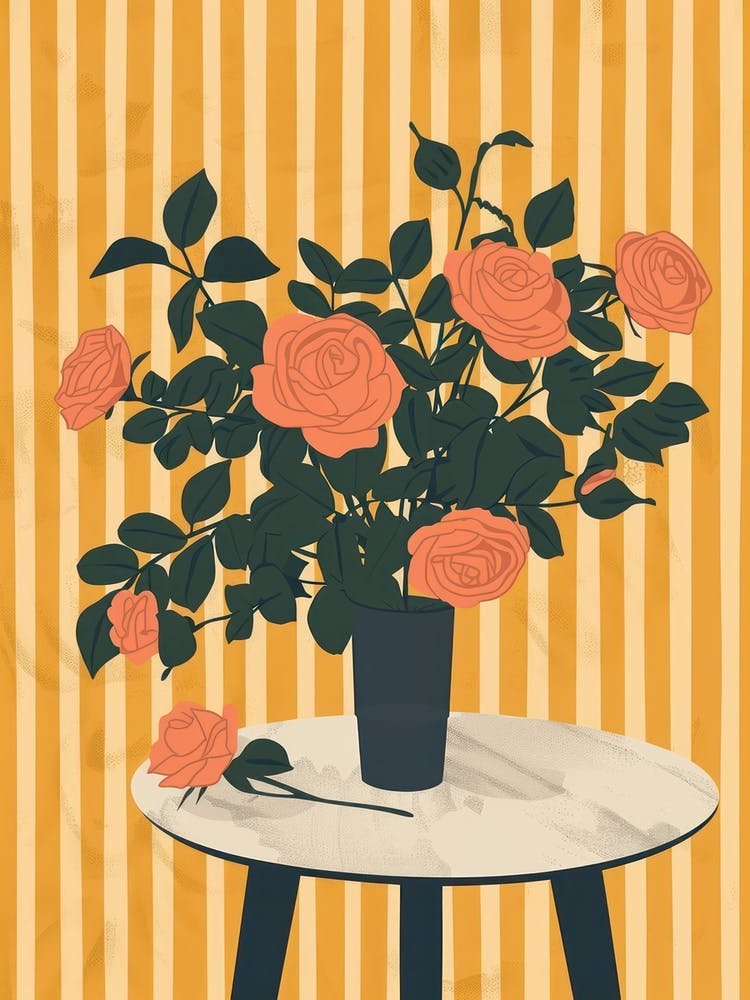 Roses Flowers On A Table   Contemporary Illustration 4