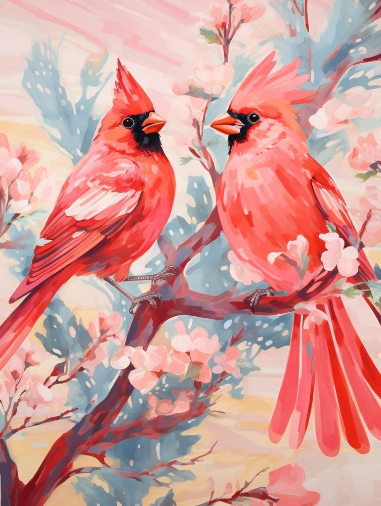 Vintage Japanese Inspired Bird Print Northern Cardinal 1
