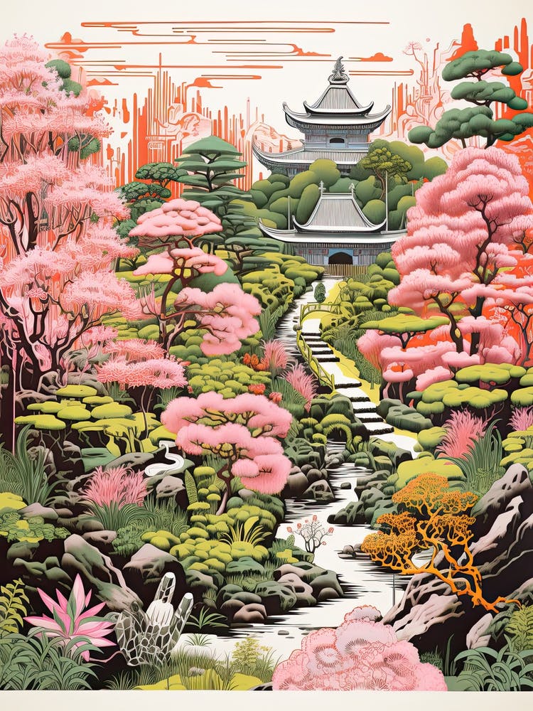 Kenrokuen Gardens Abstract Riso Style 1