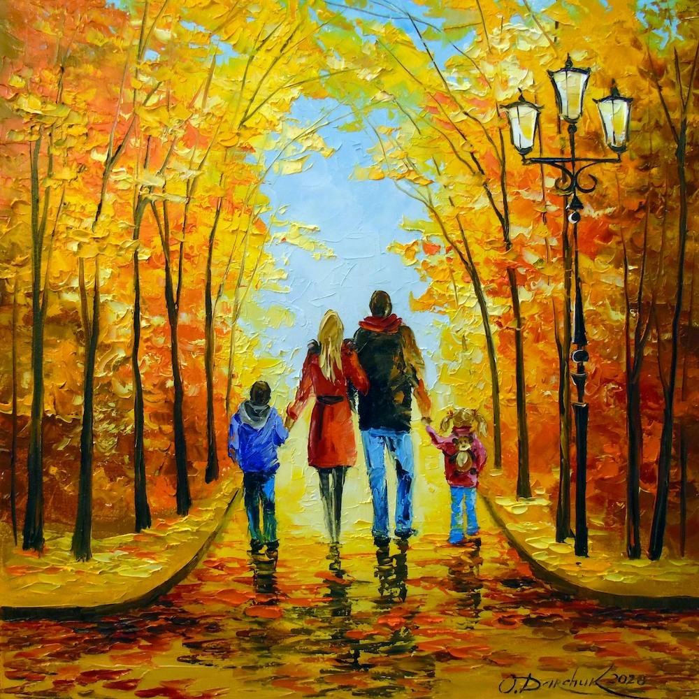 walking happy family