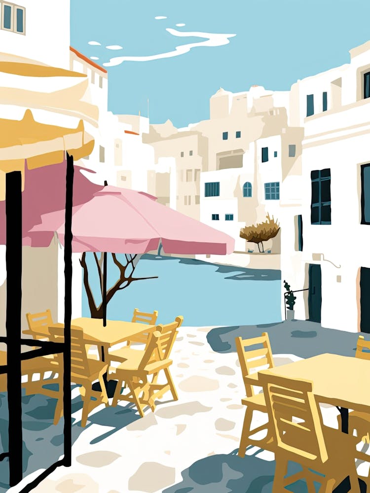 Mykonos, Griechenland, Illustration in flachen Pastelltönen 4