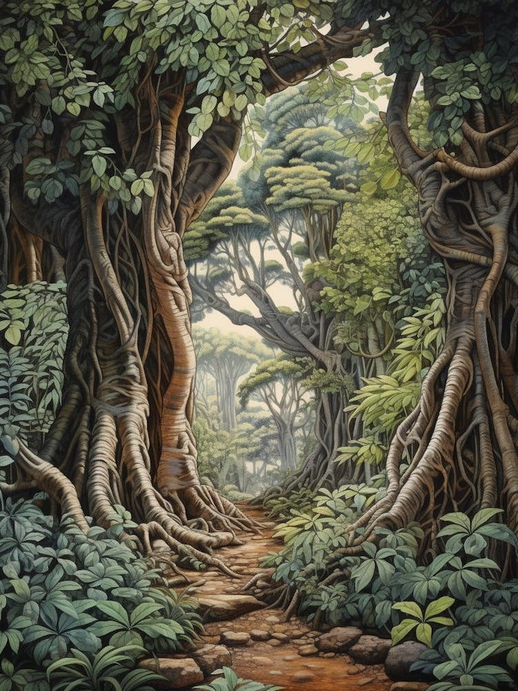 Vintage Jungle Botanical Illustration Ficus Trees 2