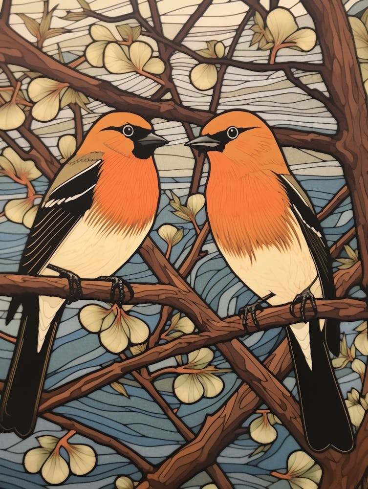 Art Nouveau Birds Poster Cedar Waxwing 4