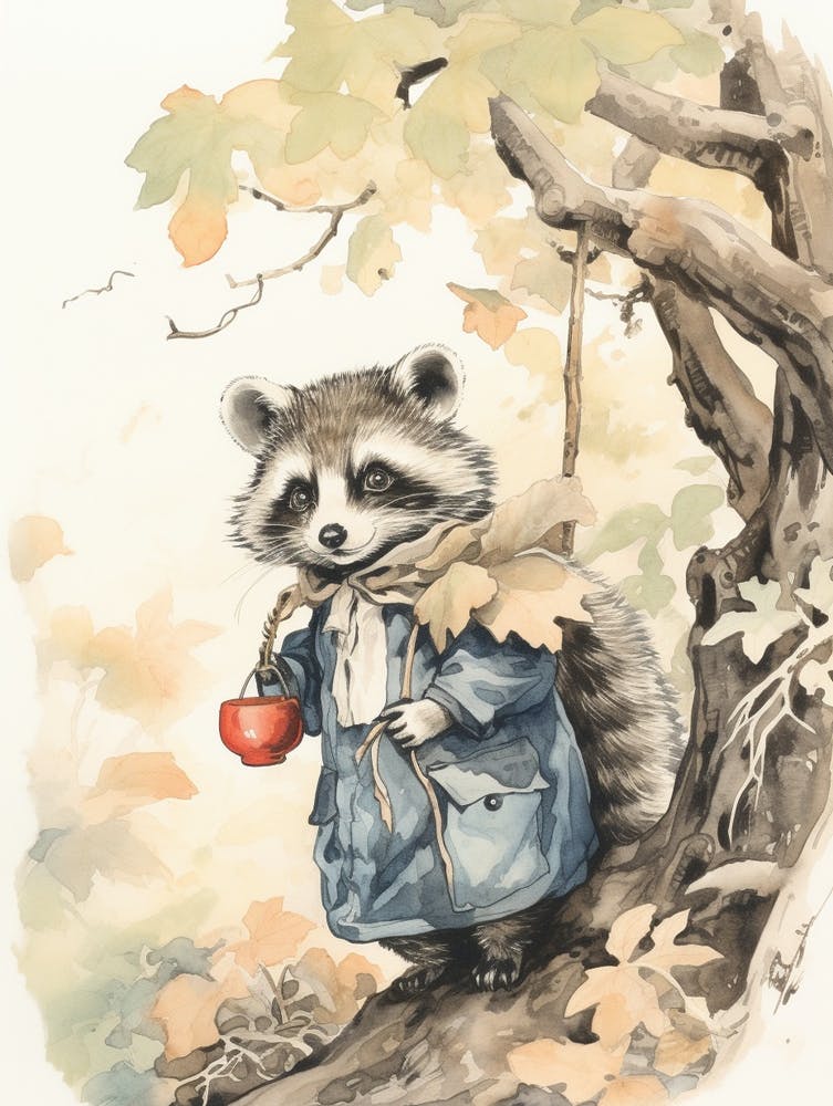 Animal de Livre d'Histoires Aquarelle Raton Laveur 4
