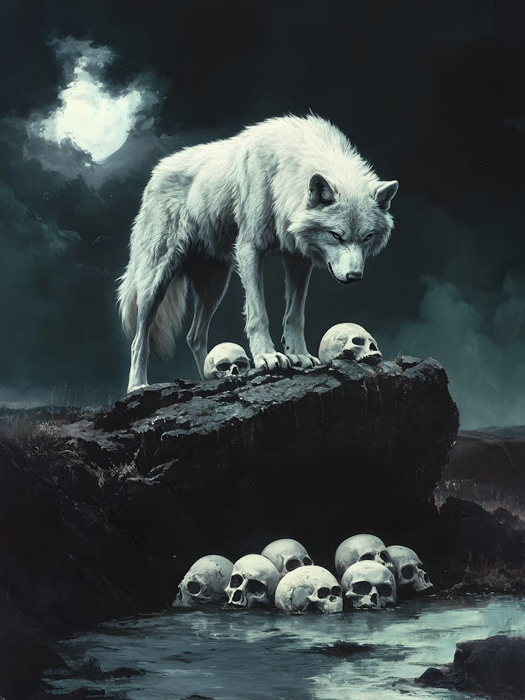 White Wolf Stepping Across Skulls 8