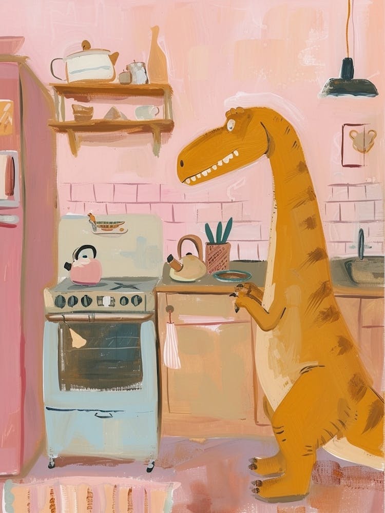 Dinosaur Cooking In The Kitchen Painting 1