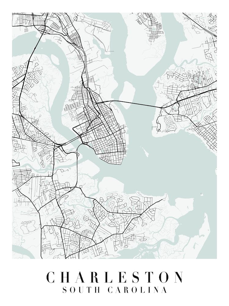 Charleston South Carolina Street Map Minimal Color