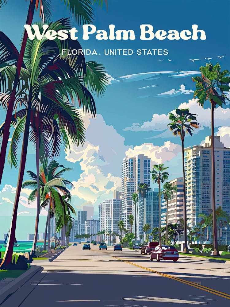 West Palm Beach Florida Summer Travel Illustration