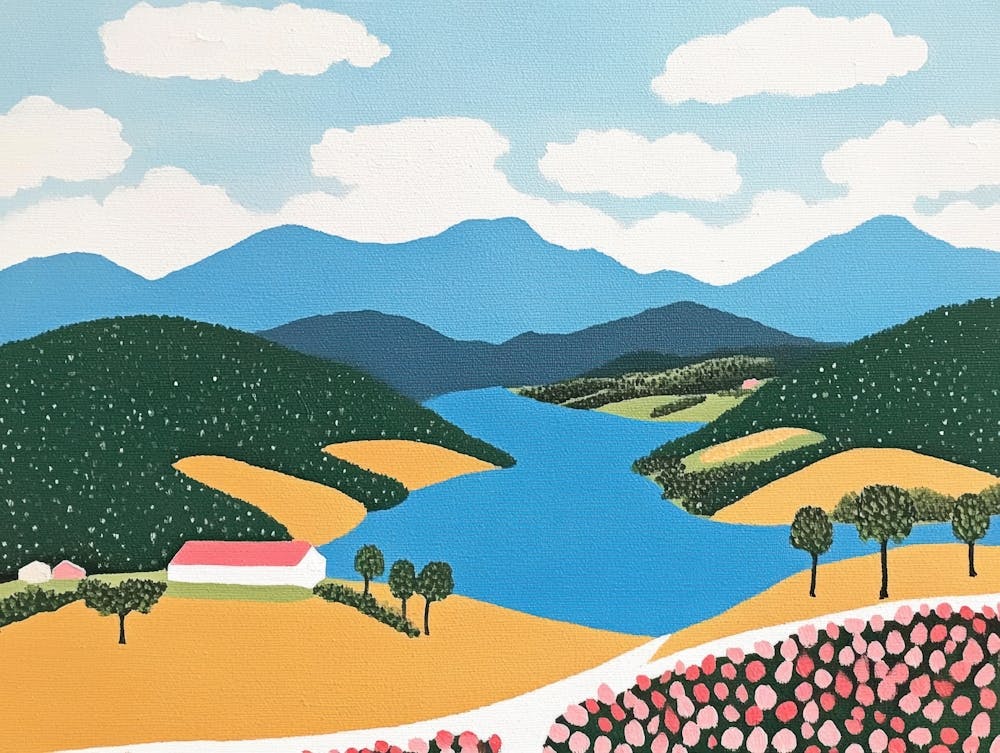 Lake And Flowers